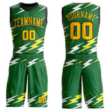 Custom Green Yellow-Black Abstract Lightning Round Neck Sublimation Basketball Uniform Jersey