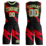 Custom Black Gray Red-Neon Green Abstract Lightning Round Neck Sublimation Basketball Uniform Jersey