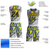 Custom White Black Blue-Yellow Geometric Lightning Round Neck Sublimation Basketball Uniform Jersey