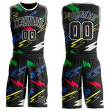 Custom Black Green Blue Red-White Geometric Lightning Round Neck Sublimation Basketball Uniform Jersey
