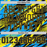 Custom Blue Black-Yellow Geometric Lightning Round Neck Sublimation Basketball Uniform Jersey