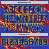 Custom US Navy Blue Red-Yellow Brush Stroke Abstract Round Neck Sublimation Basketball Uniform Jersey