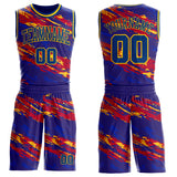 Custom US Navy Blue Red-Yellow Brush Stroke Abstract Round Neck Sublimation Basketball Uniform Jersey