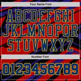 Custom Red US Navy Blue Black-Yellow Abstract Diagonal Stripe Splatter Round Neck Sublimation Basketball Uniform Jersey