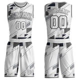 Custom White Gray-Black Geometric Abstract Triangle Round Neck Sublimation Basketball Uniform Jersey