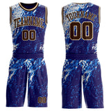 Custom Blue Brown White-Cream Brush Stroke Abstract Round Neck Sublimation Basketball Uniform Jersey