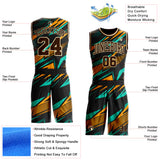 Custom Black Brown Ice Blue Yellow-Cream Lightning Geometric Round Neck Sublimation Basketball Uniform Jersey