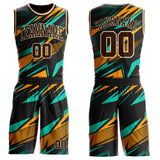 Custom Black Brown Ice Blue Yellow-Cream Lightning Geometric Round Neck Sublimation Basketball Uniform Jersey