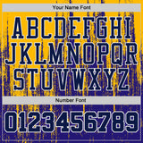Custom Dark Purple Navy Gold-White Grunge Paint Round Neck Sublimation Basketball Uniform Jersey