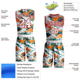 Custom White Green Orange-Red Brush Stroke Abstract Round Neck Sublimation Basketball Uniform Jersey