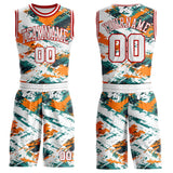 Custom White Green Orange-Red Brush Stroke Abstract Round Neck Sublimation Basketball Uniform Jersey