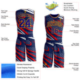 Custom Navy Dark Purple Red-Gold Geometric Abstract Hexagon Round Neck Sublimation Basketball Uniform Jersey