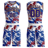Custom White Dark Purple Blue Red-Gold Brush Stroke Abstract Round Neck Sublimation Basketball Uniform Jersey