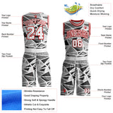 Custom White Black Gray-Red Geometric Abstract Triangle Round Neck Sublimation Basketball Uniform Jersey