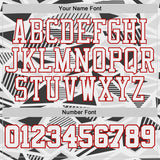 Custom White Black Gray-Red Geometric Abstract Triangle Round Neck Sublimation Basketball Uniform Jersey