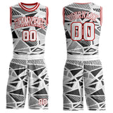 Custom White Black Gray-Red Geometric Abstract Triangle Round Neck Sublimation Basketball Uniform Jersey