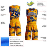 Custom Gold Navy Orange-White Paint Splatter Round Neck Sublimation Basketball Uniform Jersey