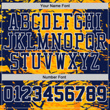 Custom Gold Navy Orange-White Paint Splatter Round Neck Sublimation Basketball Uniform Jersey
