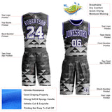Custom Gray White-Dark Purple Geometric Triangle Round Neck Sublimation Basketball Uniform Jersey