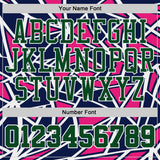 Custom Navy Green Hot Pink-White Abstract Geometric Shards Round Neck Sublimation Basketball Uniform Jersey