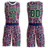 Custom Blue Green Hot Pink-White Abstract Geometric Shards Round Neck Sublimation Basketball Uniform Jersey