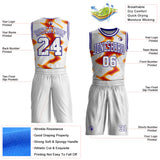 Custom White Red Yellow-Dark Purple Abstract Geometric Round Neck Sublimation Basketball Uniform Jersey