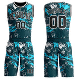 Custom Green Black Lakes Blue-White Paint Splatter Round Neck Sublimation Basketball Uniform Jersey
