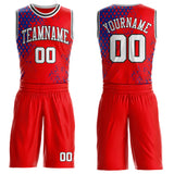 Custom Red White Royal-Black Abstract Geometric Round Neck Sublimation Basketball Uniform Jersey