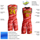 Custom Pink Yellow Red-Black Brush Stroke Abstract Round Neck Sublimation Basketball Uniform Jersey