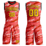 Custom Pink Yellow Red-Black Brush Stroke Abstract Round Neck Sublimation Basketball Uniform Jersey