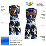 Custom Blue Dark Purple Black-Gold Brush Stroke Abstract Round Neck Sublimation Basketball Uniform Jersey