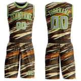 Custom Brown Gray Cream-Neon Green Brush Stroke Abstract Round Neck Sublimation Basketball Uniform Jersey