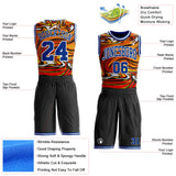 Custom Black Royal-White Irregular Fire Flames Round Neck Sublimation Basketball Uniform Jersey