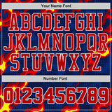 Custom Navy Red-White Irregular Fire Flames Round Neck Sublimation Basketball Uniform Jersey