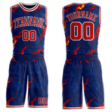 Custom Navy Red-White Irregular Fire Flames Round Neck Sublimation Basketball Uniform Jersey