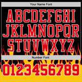 Custom Black Fire Red White-Yellow Blazing Flames Round Neck Sublimation Basketball Uniform Jersey