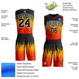 Custom Black Yellow White-Fire Red Blazing Flames Round Neck Sublimation Basketball Uniform Jersey