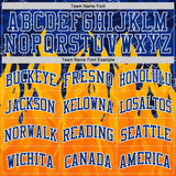 Custom Blue Royal Yellow-White Blazing Flames Round Neck Sublimation Basketball Uniform Jersey