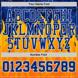 Custom Blue Royal Yellow-White Blazing Flames Round Neck Sublimation Basketball Uniform Jersey