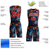 Custom Blue Red Yellow-White Irregular Fire Flames Round Neck Sublimation Basketball Uniform Jersey