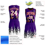 Custom Purple White Red-Black Irregular Fire Flames Round Neck Sublimation Basketball Uniform Jersey