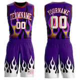 Custom Purple White Red-Black Irregular Fire Flames Round Neck Sublimation Basketball Uniform Jersey