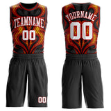 Custom Black White Yellow-Red Irregular Fire Flames Round Neck Sublimation Basketball Uniform Jersey