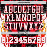 Custom Black White-Fire Red Irregular Fire Flames Round Neck Sublimation Basketball Uniform Jersey