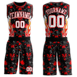 Custom Black White-Fire Red Irregular Fire Flames Round Neck Sublimation Basketball Uniform Jersey