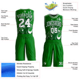 Custom Grass Green White-Green Irregular Fire Flames Round Neck Sublimation Basketball Uniform Jersey
