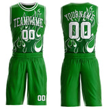 Custom Grass Green White-Green Irregular Fire Flames Round Neck Sublimation Basketball Uniform Jersey