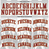Custom White Crimson Gray-Old Gold Irregular Fire Flames Round Neck Sublimation Basketball Uniform Jersey