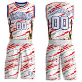 Custom White Royal-Fire Red Irregular Fire Flames Round Neck Sublimation Basketball Uniform Jersey