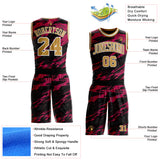 Custom Black Old Gold Hot Pink-White Irregular Fire Flames Round Neck Sublimation Basketball Uniform Jersey